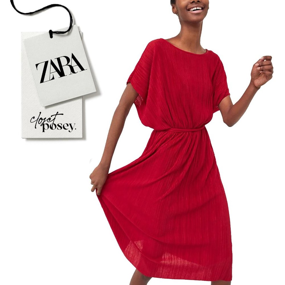 NWT . zara . pleated dress . red . medium